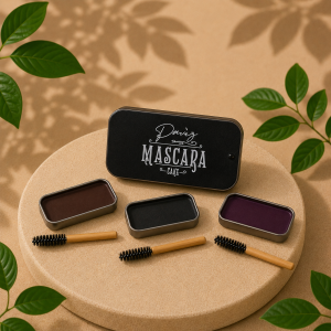 Traditionele Cake Mascara – Authentieke Formule in Houtskool Zwart & Natuurlijk Bruin
